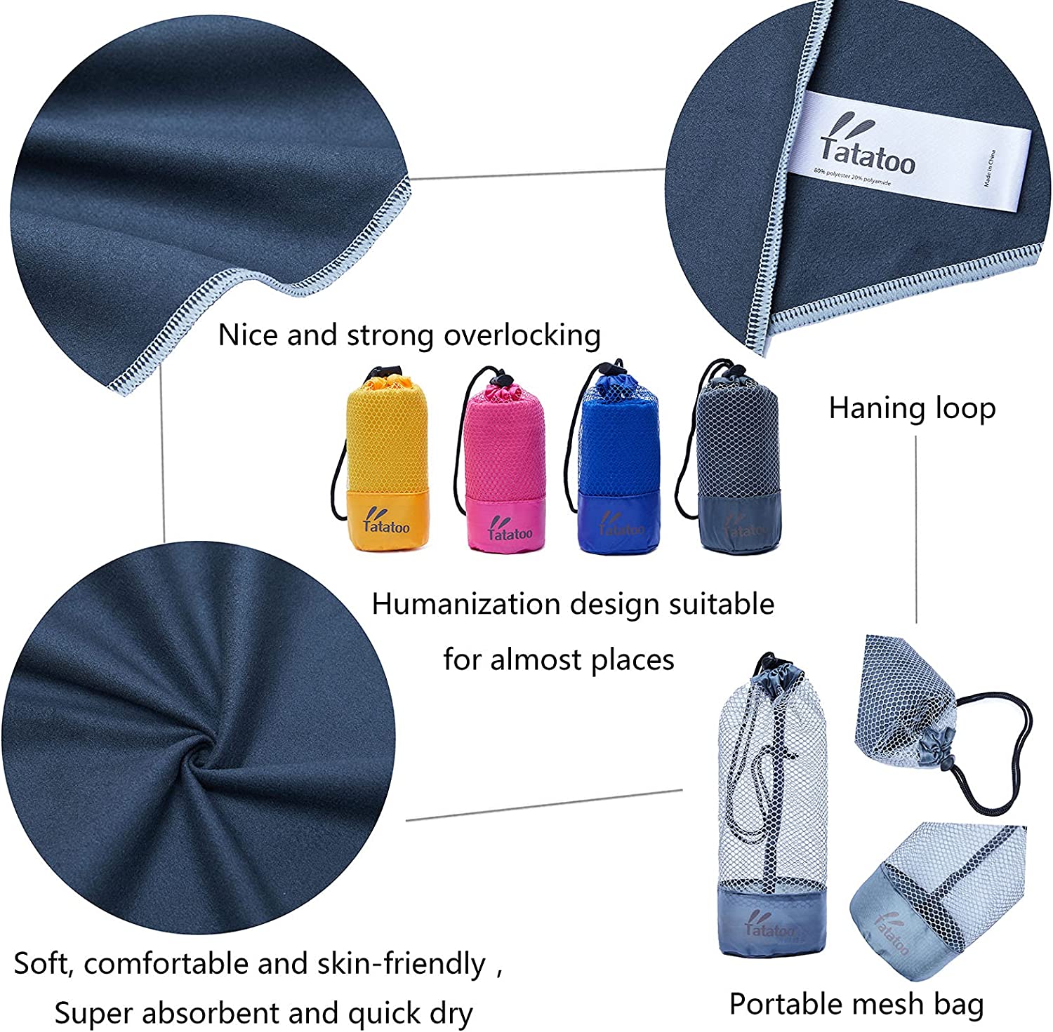 מגבות מיקרופייבר קמפינג מושלמת לנסיעות וספורט, רכה במיוחד, קומפקטית, מתיבשת מהר, סופר סופגת. קלאסית לחדר כושר, שחייה, חוף, יוגה, טיולים, תרמילאים - Image 7